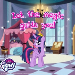 Size: 1080x1080 | Tagged: safe, gameloft, twilight sparkle, alicorn, pony, g4, indoors, my little pony logo, solo, twilight sparkle (alicorn)