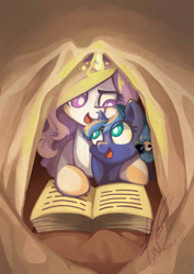 Size: 2059x2912 | Tagged: safe, artist:erica693992, princess celestia, princess luna, alicorn, pony, g4, blanket fort, book, cute, female, filly, filly luna, foal, s1 luna, siblings, sisters, woona, younger