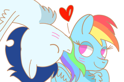 Size: 1415x936 | Tagged: safe, artist:drawponiesblog, rainbow dash, soarin', pegasus, pony, g4, cheek kiss, duo, duo male and female, female, kissing, male, mare, ship:soarindash, shipping, stallion, straight