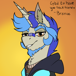 Size: 3000x3000 | Tagged: safe, artist:brainiac, oc, oc:tom, unicorn, bust, christmas, holiday, horn, male, solo, stallion, text