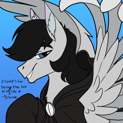 Size: 3000x3000 | Tagged: safe, artist:brainiac, oc, oc:nightingale, pegasus, bust, christmas, holiday, male, solo, stallion, text