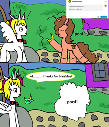 Size: 1215x1411 | Tagged: safe, artist:ask-luciavampire, oc, alicorn, pony, unicorn, ask, banana, food, horn, tumblr