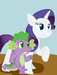 Size: 844x1108 | Tagged: safe, artist:cmara, rarity, spike, dragon, pony, unicorn, g4, duo, female, horn, male, mare, ship:sparity, shipping, straight