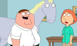 Size: 1170x698 | Tagged: safe, artist:taidanastrike, edit, derpy hooves, horse, human, pony, g4, my little pony: friendship is magic, family guy, female, hoers, human female, human male, indoors, lois griffin, male, mare, peter griffin, screenshots