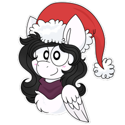 Size: 3000x3000 | Tagged: safe, artist:nordicgoat, oc, oc only, oc:dream weaver, blushing, bust, christmas, clothes, hat, holiday, long hair, male, portrait, santa hat, scarf, simple background, smiling, stallion, transparent background