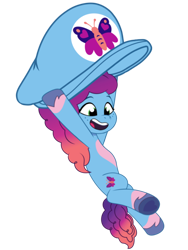 Size: 768x1024 | Tagged: safe, artist:bluemario11, misty brightdawn, pony, unicorn, g5, my little pony: tell your tale, cap, female, hat, horn, mare, mario's hat, parachute, rebirth misty, simple background, super mario, super mario bros. wonder, transparent background