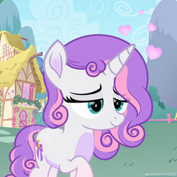 Size: 2000x2000 | Tagged: safe, artist:lovinglypromise, sweetie belle, pony, unicorn, g4, alternate design, heart, horn, outdoors, solo