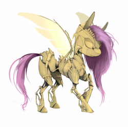 Size: 3000x3000 | Tagged: safe, artist:katemaximova, fluttershy, pegasus, pony, robot, robot pony, g4, alternate design, female, simple background, solo, steampunk, white background