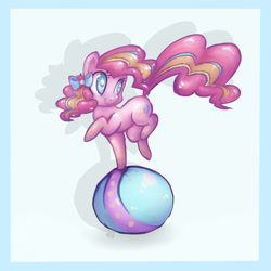 Size: 3000x3000 | Tagged: safe, artist:katemaximova, pinkie pie, earth pony, pony, g4, my little pony: friendship is magic, season 4, ball, bow, female, hair bow, mare, rainbow power, solo