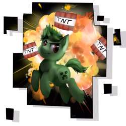 Size: 3000x3000 | Tagged: safe, artist:katemaximova, earth pony, pony, 2014, creeper, crossover, explosives, high res, male, minecraft, ponified, simple background, solo, tnt, white background