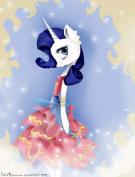 Size: 2000x2600 | Tagged: safe, artist:katemaximova, rarity, unicorn, semi-anthro, g4, clothes, dress, female, horn, solo