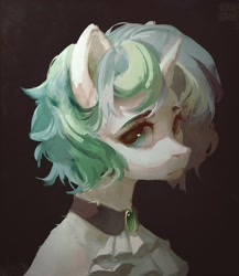 Size: 1878x2160 | Tagged: safe, artist:rvsd, oc, oc only, pony, unicorn, bust, cravat, horn, jewelry, male, portrait, sad, solo, stallion, unicorn oc