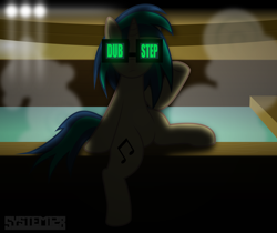 Size: 6664x5585 | Tagged: safe, dj pon-3, vinyl scratch, pony, unicorn, g4, my little pony: friendship is magic, blue mane, dark lighting, female, glasses, horn, hot springs, looking at you, mare, neutral, sitting, striped hair, vector, white fur