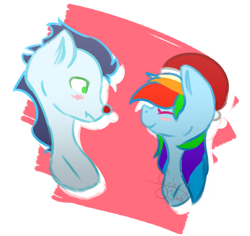 Size: 750x708 | Tagged: safe, artist:galaxydashartz, rainbow dash, soarin', pegasus, pony, g4, christmas, female, hat, holiday, male, mare, santa hat, ship:soarindash, shipping, stallion, straight