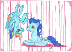 Size: 749x544 | Tagged: safe, artist:beardog101, rainbow dash, soarin', pegasus, pony, g4, duo, duo male and female, female, male, mare, ship:soarindash, shipping, stallion, straight