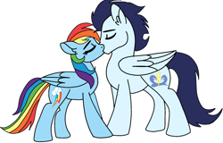 Size: 2130x1366 | Tagged: safe, artist:melspyrose, rainbow dash, soarin', pegasus, pony, g4, duo, duo male and female, female, kiss on the lips, kissing, male, mare, ship:soarindash, shipping, stallion, straight