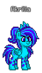 Size: 192x328 | Tagged: safe, artist:princess ice color twinkle, oc, oc only, oc:akrilia, pegasus, pony, pony town, bangs, blue body, blue eyes, closed mouth, crown, cyan body, folded wings, jewelry, leg markings, pegasus oc, pony town oc, ponytail, purple mane, purple tail, regalia, simple background, solo, standing, striped mane, striped tail, tail, two toned mane, two toned tail, wings