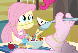 Size: 1050x720 | Tagged: safe, edit, edited screencap, screencap, fluttershy, pinkie pie, human, equestria girls, g4, cafeteria, eating, feet, fetish, food, foot fetish, foot focus, playing with food, smelly, stink lines, stinky feet, toenails, toes