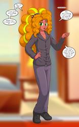 Size: 1250x2000 | Tagged: safe, artist:runningtoaster, adagio dazzle, oc, oc only, human, equestria girls, g4, character to character, indoors, male, male to female, rule 63, solo, speech bubble, transformation, transformation sequence, transgender transformation, wig