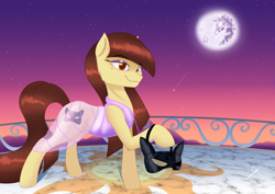 Size: 7016x4961 | Tagged: safe, artist:bluishdraft, oc, oc only, oc:catra, earth pony, pony, canterlot, clothes, dress, female, gala dress, mare, mask, moon, solo