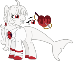 Size: 2192x1828 | Tagged: safe, artist:strawberry-spritz, oc, oc only, oc:belial, dolphin, dolphin pony, original species, pony, ahoge, bangs, base used, clothes, colored hooves, commission, dolphin tail, eyelashes, hair tie, hooves, long mane, long mane male, male, male oc, mane tie, necktie, oc redesign, profile, red eyes, red hooves, sharp teeth, simple background, smiling, solo, stallion, stallion oc, straight mane, suit, tail, teeth, transparent background, turned head, white body, white coat, white mane, white tail