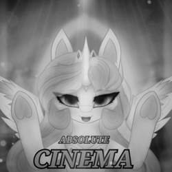 Size: 2664x2664 | Tagged: safe, artist:sodapop sprays, princess celestia, alicorn, pony, g4, absolute cinema, absolute cinema meme, hooves up, looking at you, meme, ponified meme, solo, throne