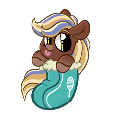 Size: 2048x2048 | Tagged: safe, artist:cupute, earth pony, horse, pony, :p, big ears, blonde, blonde hair, blue hair, blue stripes, brown coat, cheap, chibi, christmas, christmas stocking, clothes, colored hooves, commission, ear fluff, eyebrows, eyeshadow, female, fluffy hair, gradient hooves, gradient muzzle, hair streaks, hair stripe, holiday, hooves, long hair, long mane, looking at you, makeup, mare, multicolored hair, multicolored mane, pink eyeshadow, pink hooves, png, shoes, simple background, solo, stripes, tennis racket, tied mane, tilly (wild manes), tongue out, transparent background, wild manes, ych result, yellow hair, yellow mane