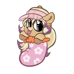 Size: 2048x2048 | Tagged: safe, artist:cupute, earth pony, pony, :p, bailey (wild manes), beige coat, big ears, blonde, blonde hair, brown hooves, cheap, chibi, christmas, christmas stocking, clothes, colored hooves, commission, ear fluff, eyebrows, eyeshadow, female, flower, flower pattern, fluffy hair, gradient hooves, gradient muzzle, hair streaks, hair stripe, hat, holiday, hooves, long hair, long mane, looking at you, makeup, mare, multicolored hair, multicolored mane, pink eyes, png, purple eyeshadow, purple hair, purple stripe, simple background, solo, tied mane, tongue out, transparent background, wild manes, ych result, yellow hair, yellow mane