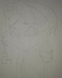 Size: 1028x1280 | Tagged: safe, artist:the spectres, derpibooru exclusive, starlight glimmer, human, equestria girls, g4, christmas, female, hat, holiday, pencil drawing, santa hat, sketch, smiling, solo, traditional art