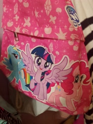 Size: 3120x4160 | Tagged: safe, pinkie pie, rainbow dash, twilight sparkle, alicorn, butterfly, earth pony, insect, pegasus, pony, g4, official, apple, balloon, diamond, food, horn, irl, laughing, logo, looking at you, merchandise, my little pony logo, open mouth, open smile, photo, rainbow dash's cutie mark, raised hoof, smiling, smiling at you, smirk, spread wings, standing, stars, twilight sparkle (alicorn), twilight sparkle's cutie mark, walking, wings, zipper