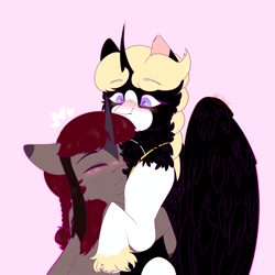 Size: 4096x4096 | Tagged: safe, oc, oc only, oc:dakota samsa, oc:queen shadow flower, alicorn, pony, unicorn, alicorn oc, cuddling, horn, oc x oc, shipping, unicorn oc, wings