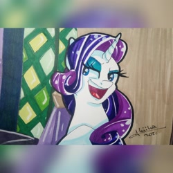 Size: 2173x2173 | Tagged: safe, artist:fleiiha, rarity, pony, unicorn, g4, element of generosity, horn, marker drawing, raritober, sassy, screencap reference, solo, traditional art