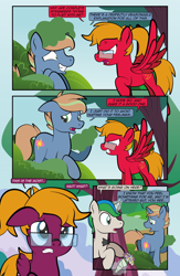 Size: 1920x2948 | Tagged: safe, artist:alexdti, oc, oc:brainstorm (alexdti), oc:purple creativity, oc:star logic, pegasus, pony, unicorn, comic:quest for friendship retold, angry, female, glasses, horn, male, mare, outdoors, rage, red face