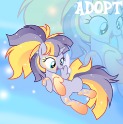 Size: 1280x1291 | Tagged: safe, artist:vi45, oc, oc only, alicorn, pony, adoptable, alicorn oc, base used, big mane, blue eyes, colored wings, colored wingtips, ethereal mane, eye markings, eyelashes, facial markings, female, female oc, filly, filly oc, flying, foal, gradient background, gradient legs, gray coat, gray wingtips, heart, heart mark, horn, leg markings, looking down, multicolored mane, multicolored tail, open mouth, open smile, ponytail, purple coat, purple wingtips, smiling, solo, sparkles, sparkly mane, sparkly tail, splotches, spread wings, starry mane, starry tail, straight mane, straight tail, striped mane, striped tail, tail, two toned wings, unicorn horn, wings, zoom layer