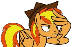 Size: 649x422 | Tagged: safe, artist:noi kincade, oc, oc:firey ratchet, pegasus, g4, detective, fedora, hat, male, salute, simple background, solo, transparent background