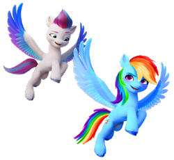 Size: 930x854 | Tagged: safe, artist:tankengine52, rainbow dash, zipp storm, pegasus, g4, g5, female, simple background, transparent background, zipp and her heroine