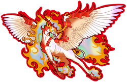 Size: 2376x1551 | Tagged: safe, artist:snowgod1237, daybreaker, alicorn, pony, g4, claws, curved horn, female, fiery fetlocks, horn, leonine tail, mane of fire, mare, redesign, sharp teeth, simple background, solo, tail, teeth, transparent background, wing claws, wings