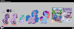 Size: 4359x1746 | Tagged: safe, idw, izzy moonbow, misty brightdawn, seashell (g5), violette rainbow, pony, unicorn, g5, my little pony: tell your tale, official, .psd available, concept art, female, filly, foal, horn, mare, pippsqueaks, rebirth misty