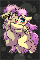 Size: 6000x9000 | Tagged: safe, artist:sexygoatgod, fluttershy, bat pony, pegasus, anthro, unguligrade anthro, pillow ponee, pillow ponee: issue 1, g4, bat ponified, blushing, chibi, duo, female, flutterbat, hug, race swap, self paradox