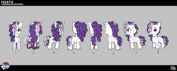 Size: 3948x1598 | Tagged: safe, violette rainbow, pony, unicorn, g5, my little pony: tell your tale, official, .psd available, behind the scenes, concept art, female, filly, foal, horn, solo, turnaround