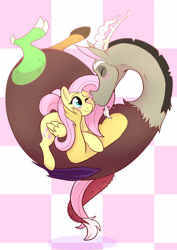 Size: 2507x3541 | Tagged: safe, artist:sarianabt, discord, fluttershy, cheek kiss, female, kissing, male, ship:discoshy, shipping, straight