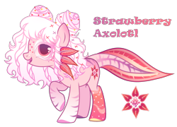 Size: 3524x2540 | Tagged: safe, artist:anno酱w, oc, oc only, oc:strawberry axolotl, axolotl, original species, base used, food, strawberry