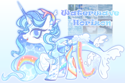 Size: 3793x2527 | Tagged: safe, artist:anno酱w, oc, oc only, alicorn, fish, merpony, adoptable, base used, cloud, fish tail, horn, rainbow, solo, tail, water, whale tail, wings