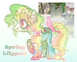 Size: 3084x2473 | Tagged: safe, artist:anno酱w, oc, oc only, butterfly, earth pony, pony, adoptable, base used, flower, flower in hair, garland, lei, pond, solo, swing, vine, water, waterlily, wreath