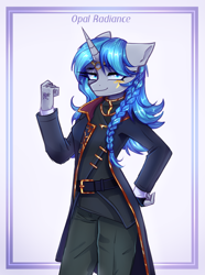 Size: 2229x3000 | Tagged: safe, artist:opal_radiance, oc, oc:cork, pony, unicorn, anthro, horn, solo