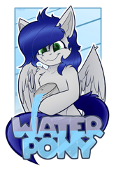 Size: 2337x3520 | Tagged: safe, artist:spoopy-abby, oc, oc only, oc:waterpony, pegasus, pony, badge, con badge, solo