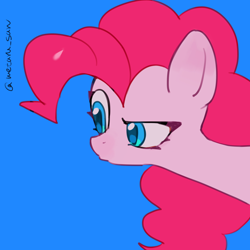 Size: 4096x4096 | Tagged: safe, artist:metaruscarlet, pinkie pie, earth pony, pony, g4, blue background, doubt, simple background, solo