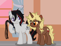 Size: 1682x1264 | Tagged: safe, artist:6hellboy9, oc, oc:diego, oc:kesha, earth pony, pony, unicorn, horn