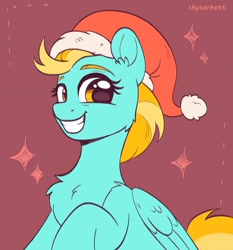 Size: 1825x1962 | Tagged: safe, artist:skysorbett, lightning dust, pegasus, pony, g4, my little pony: friendship is magic, adorable face, christmas, cute, dustabetes, hat, holiday, looking at you, santa hat, signature, simple background, smiling, smiling at you, solo