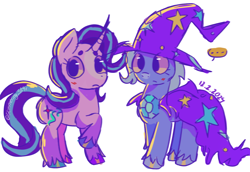 Size: 1600x1100 | Tagged: artist needed, safe, starlight glimmer, trixie, g4, blushing, female, hat, lesbian, looking at you, mare, screenshot redraw, ship:startrix, shipping